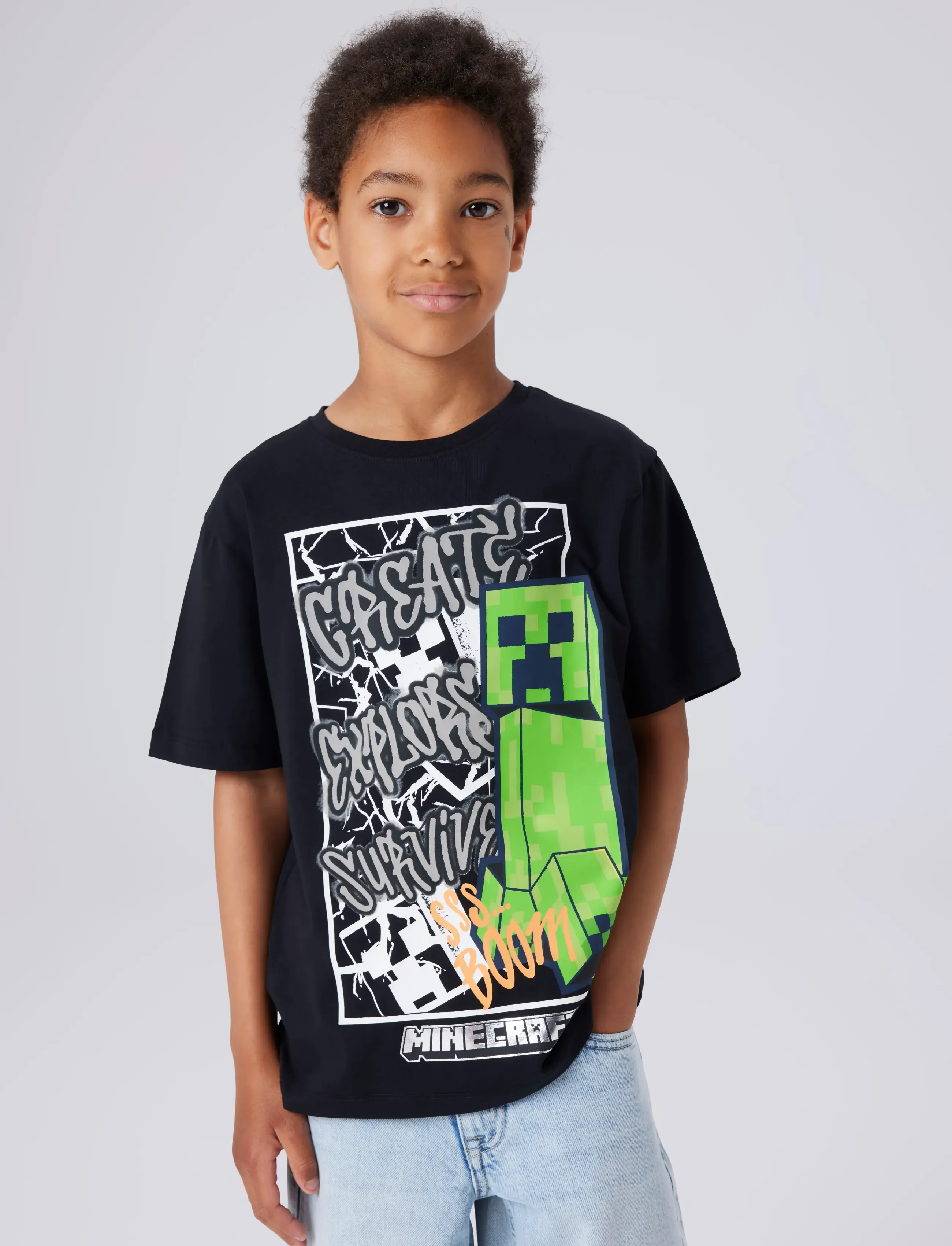name it Nkmmase Minecraft Ss Nreg Top Noos Bfu, Børn, Minecraft Kortærmet Grafik T-Shirt, Sort, Str: 116