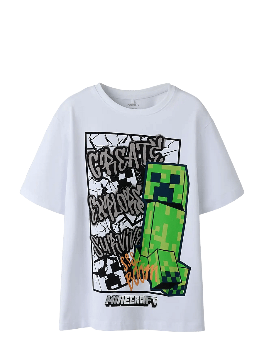 name it - NKMMASE MINECRAFT SS NREG TOP NOOS BFU - kortærmede t-shirts - bright white - 0