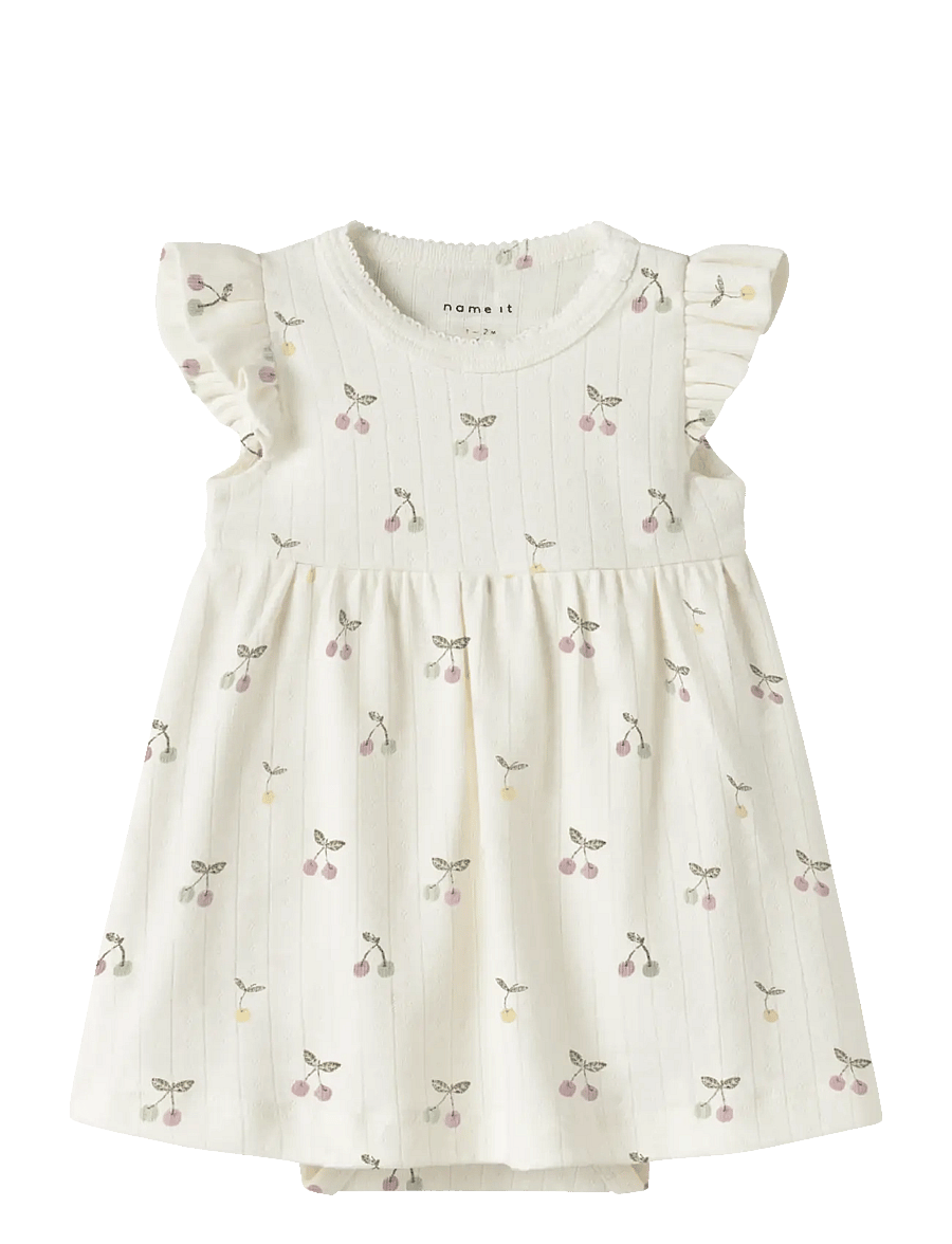 name it - NBFFICHERRY CAPSL BODYDRESS - kurzärmelige babykleider - cloud dancer - 0