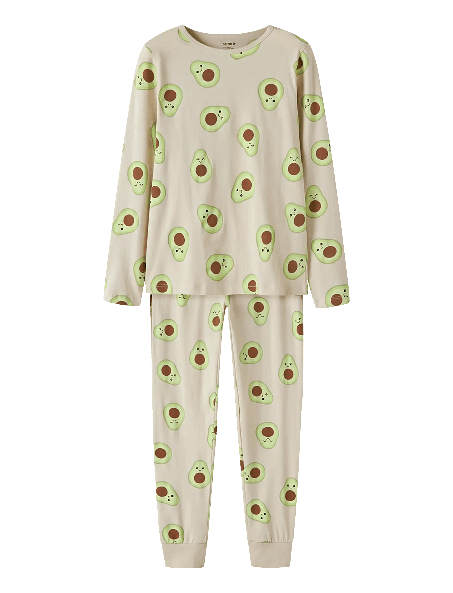 name it - NKFNIGHTSET OATMEAL AVOCADO NOOS - pyjama-sets - oatmeal - 1