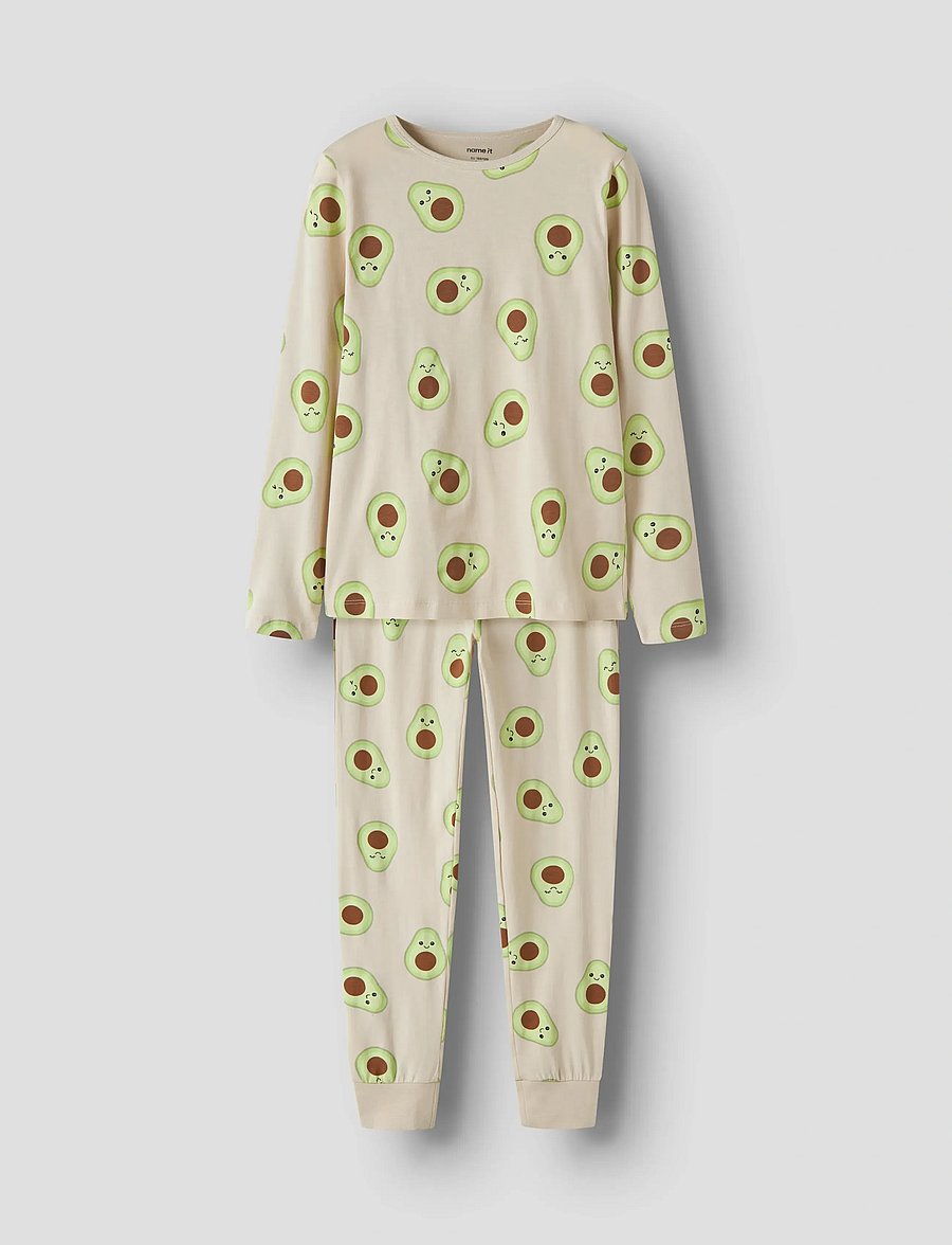 name it - NKFNIGHTSET OATMEAL AVOCADO NOOS - pyjama-sets - oatmeal - 0