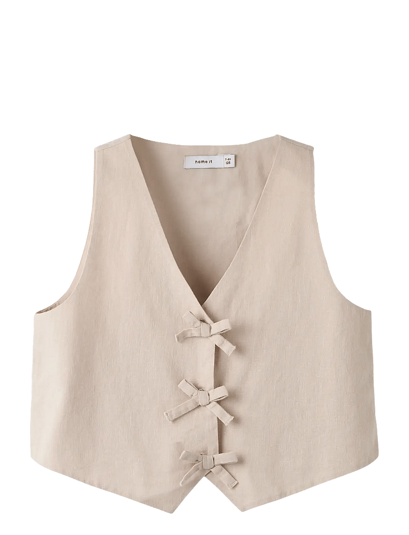 name it - NKFFALINNEN CROPPED WAISTCOAT - veste - chateau gray - 0