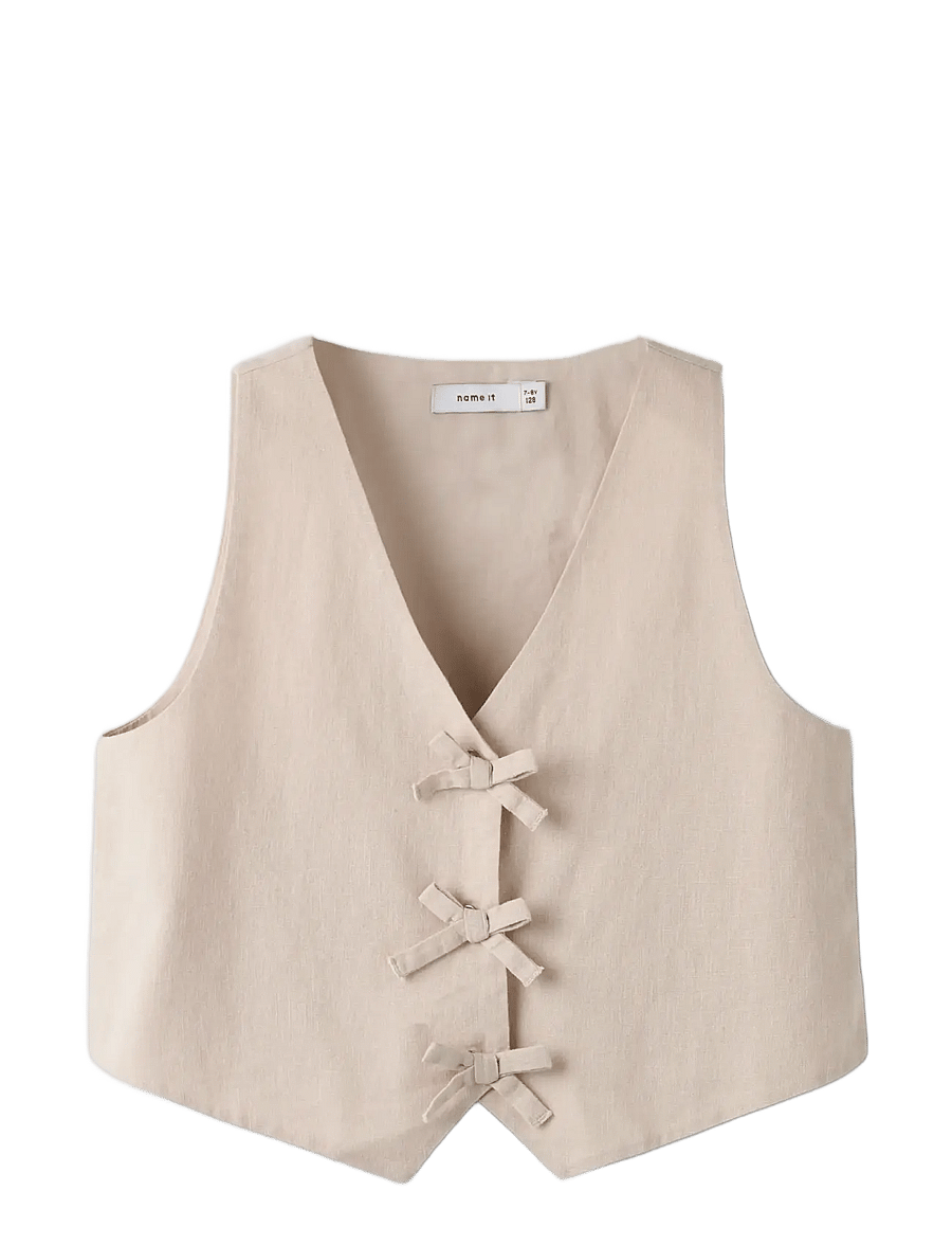 name it - NKFFALINNEN CROPPED WAISTCOAT - gilets - chateau gray - 2