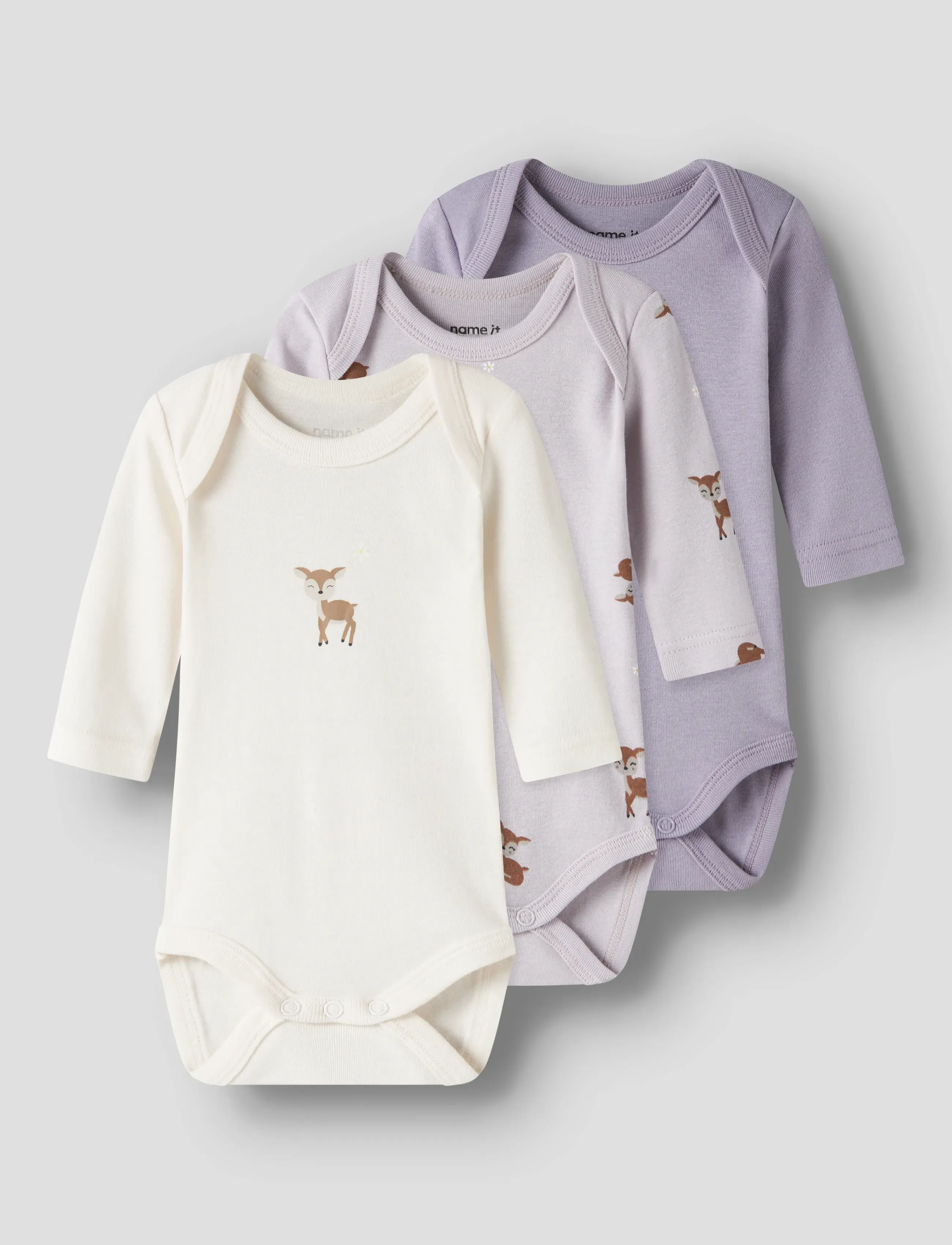 name it Nbfbody 3P Ls Lilac Marble Deer Noos, 92, Purple, Bodys > Langærmede, Børn