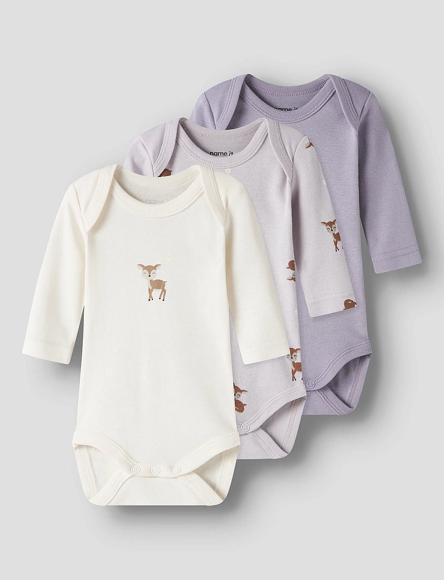 name it - NBFBODY 3P LS LILAC MARBLE DEER NOOS - lot de plusieurs bodies - lilac marble - 0
