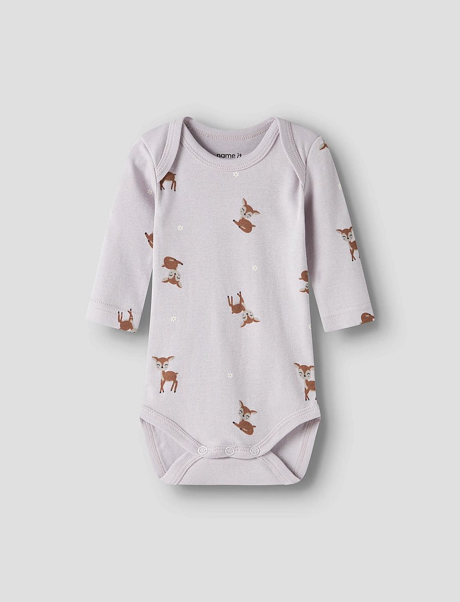 name it - NBFBODY 3P LS LILAC MARBLE DEER NOOS - lot de plusieurs bodies - lilac marble - 3