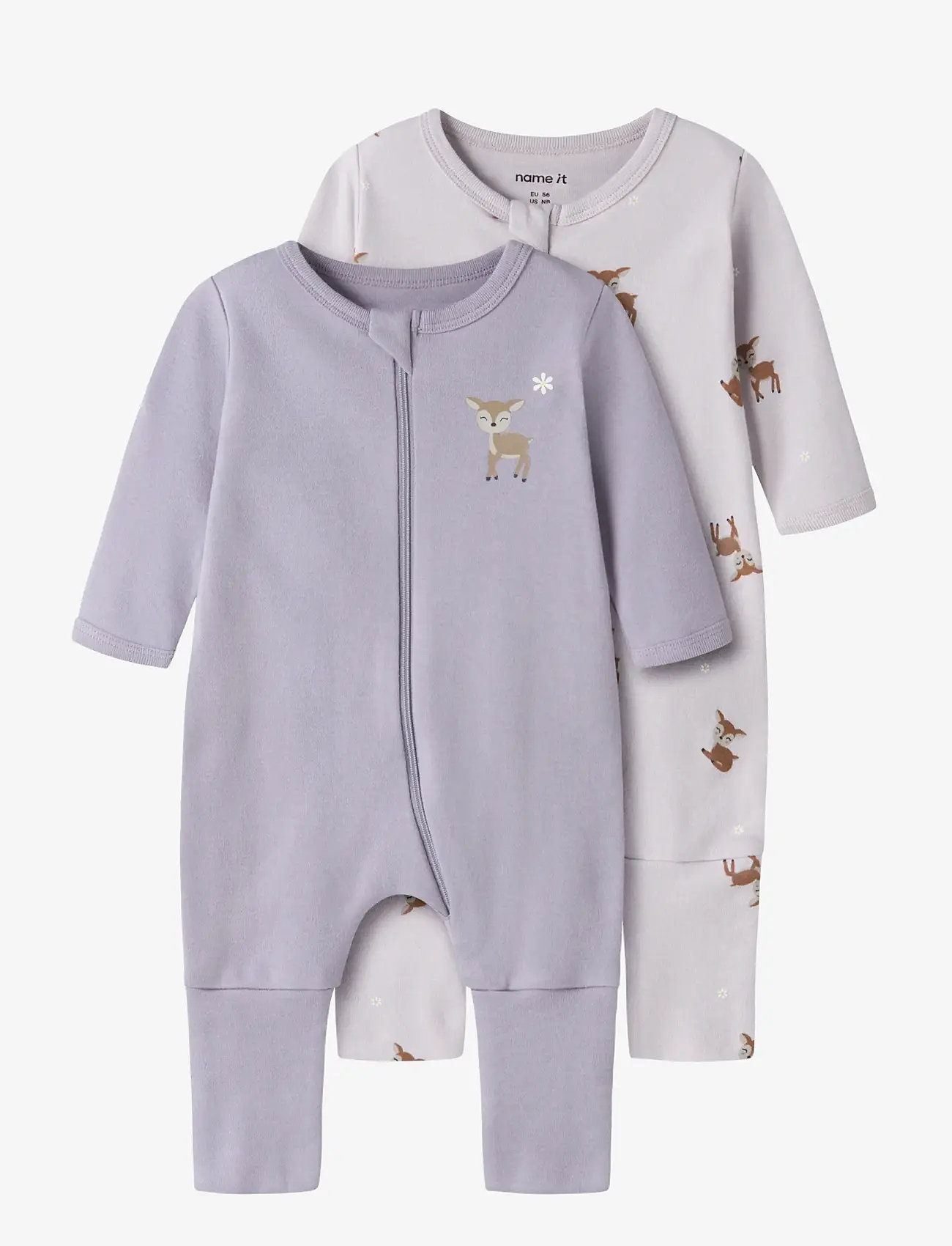 name it - NBFNIGHTSUIT 2P ZIP FF LILAC DEER NOOS - natdragter - lilac marble - 1