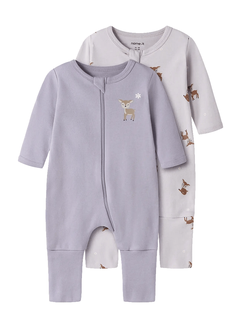 name it - NBFNIGHTSUIT 2P ZIP FF LILAC DEER NOOS - natdragter - lilac marble - 1