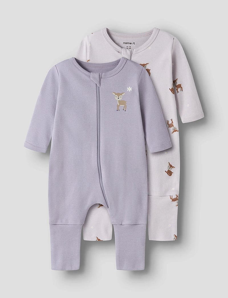 name it - NBFNIGHTSUIT 2P ZIP FF LILAC DEER NOOS - natdragter - lilac marble - 0