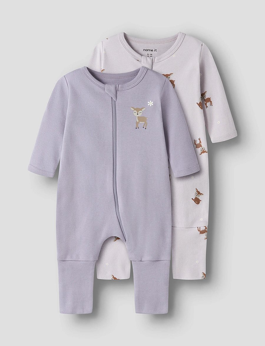 name it - NBFNIGHTSUIT 2P ZIP FF LILAC DEER NOOS - grenouillères - lilac marble - 0