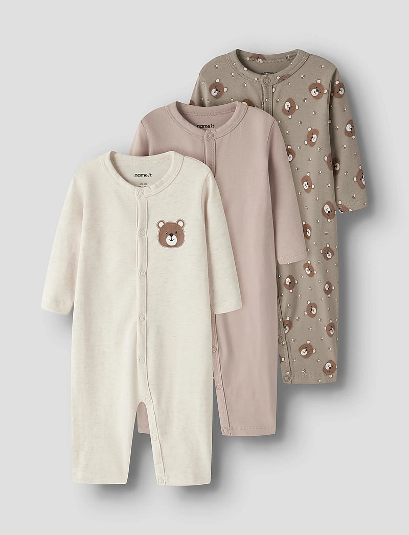 name it - NBNNIGHTSUIT 3P AOP NOOS - schlafoveralls - vintage khaki - 0