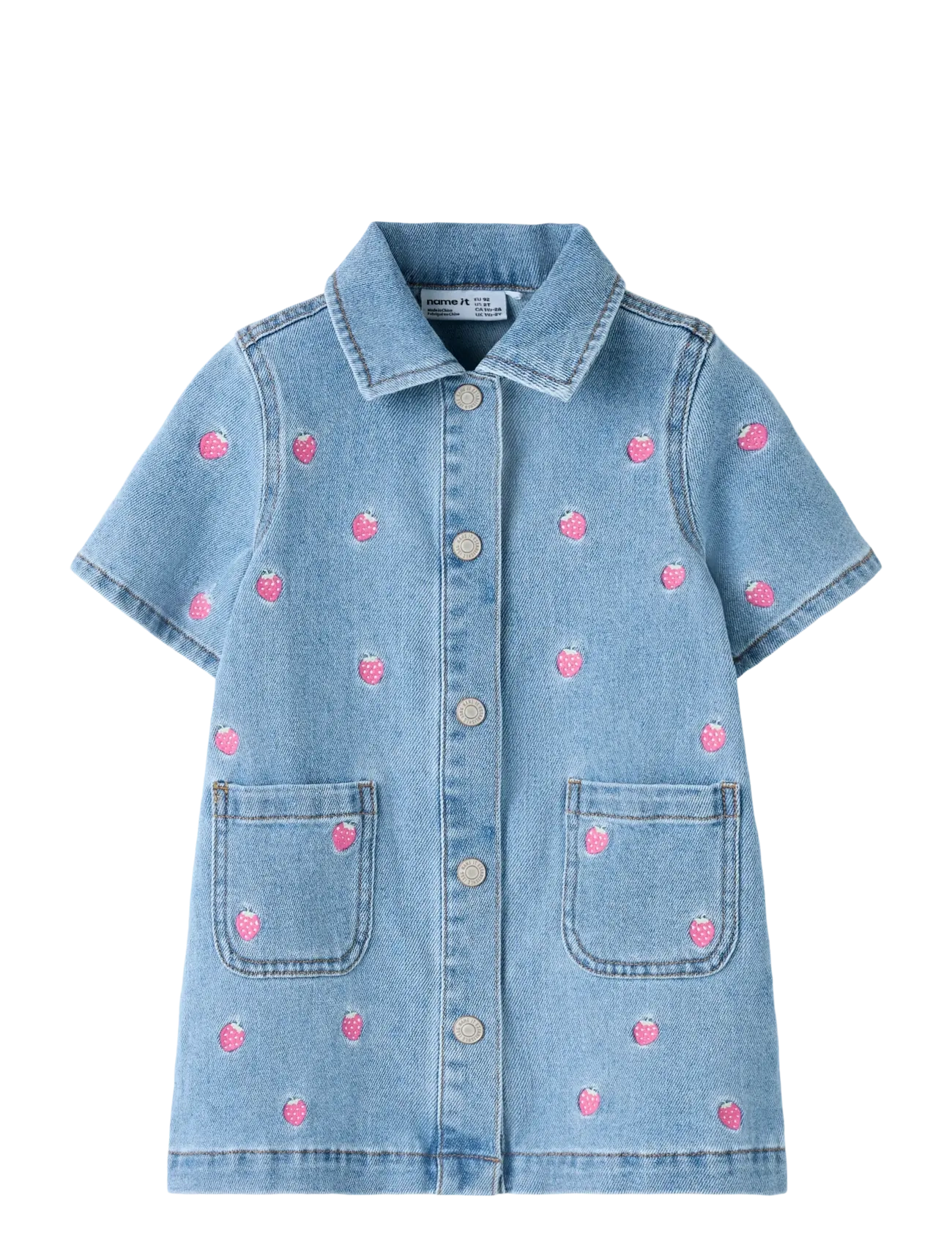 name it NMFLAILA SS EMB DRESS 6202-IZ - Nyheter - LIGHT BLUE DENIM / pink/rose