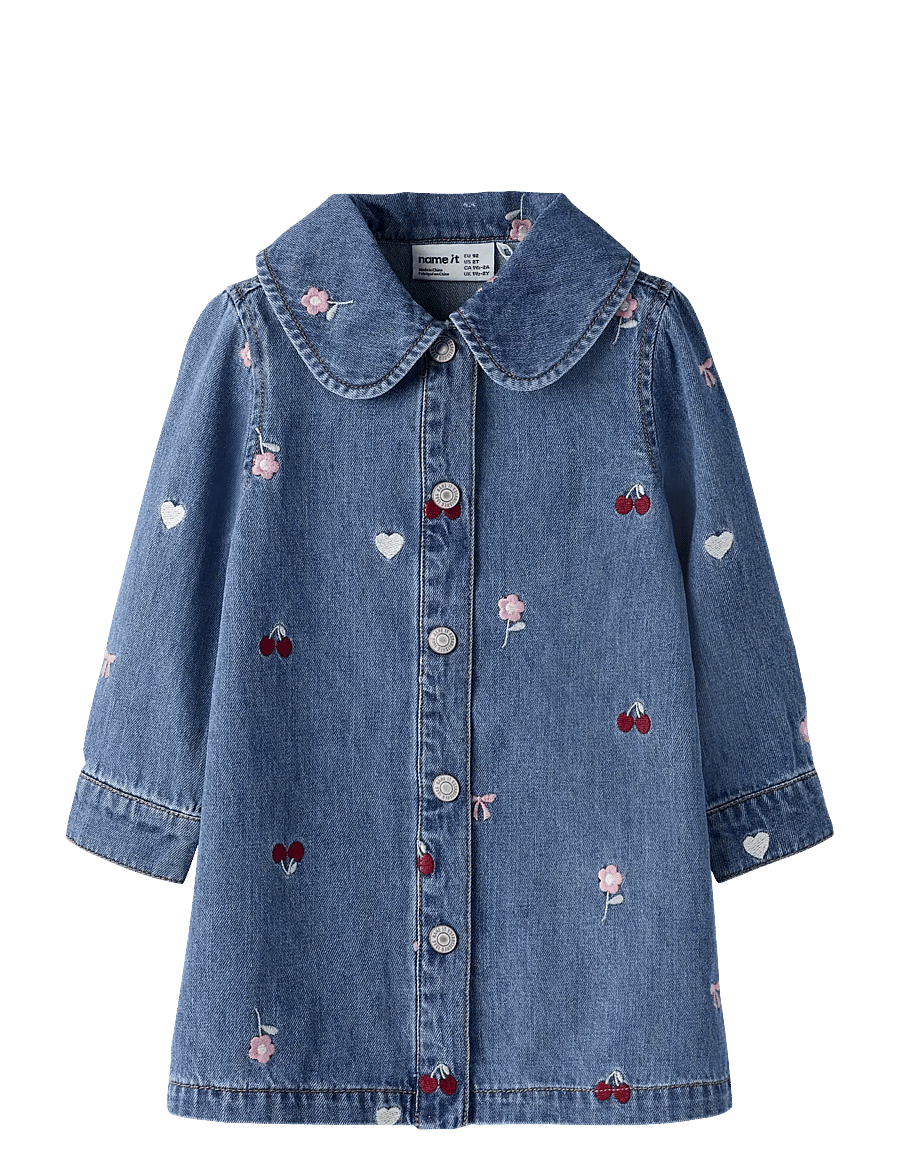 name it - NMFEMILY LS EMB DNM DRESS 4870-OV L - langærmede hverdagskjoler - medium blue denim - 0