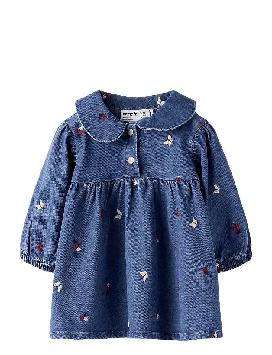 name it - NBFALVA LS DNM EMB DRESS 5321-YB - langärmelige babykleider - medium blue denim - 0