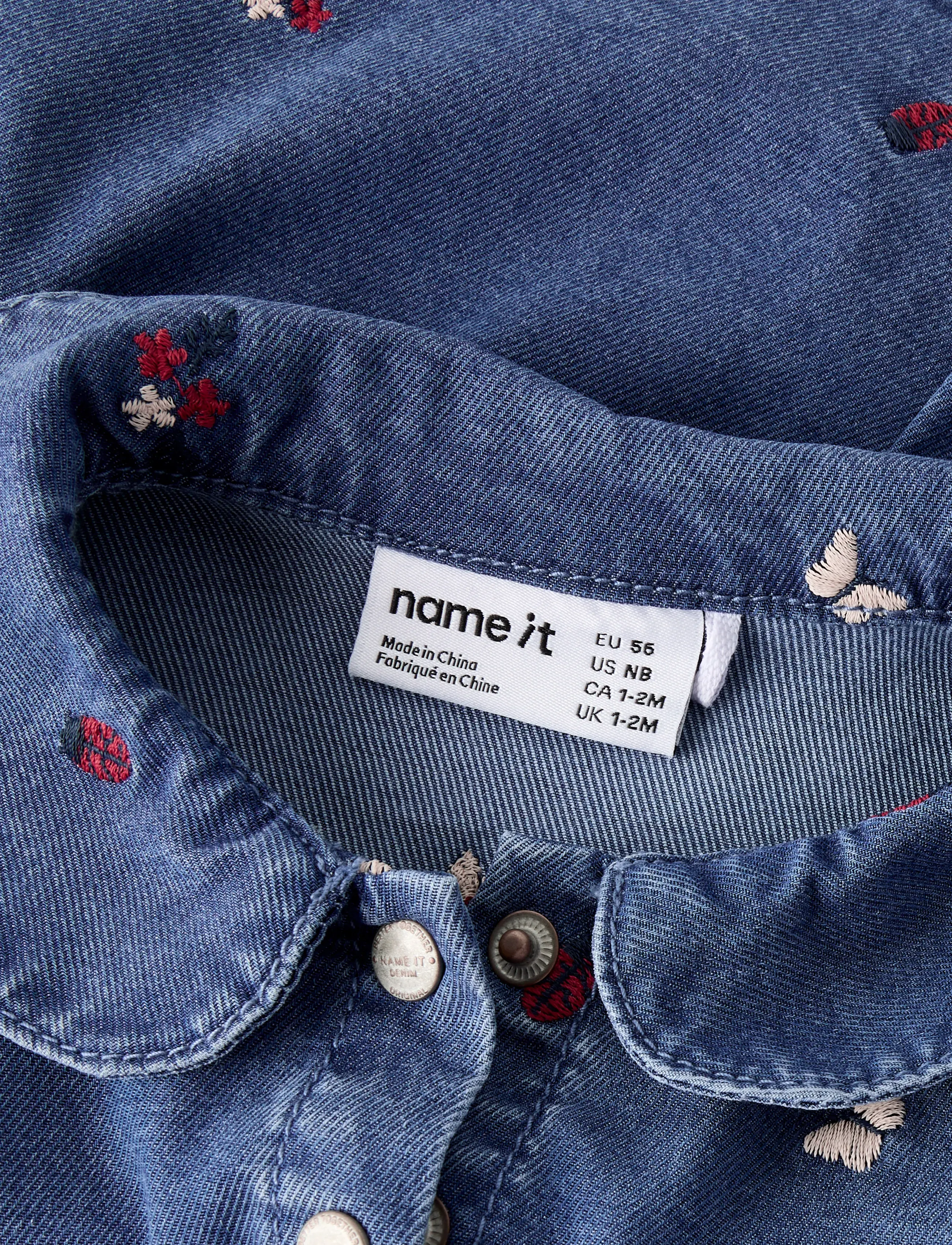 name it - NBFALVA LS DNM EMB DRESS 5321-YB - langärmelige babykleider - medium blue denim - 4