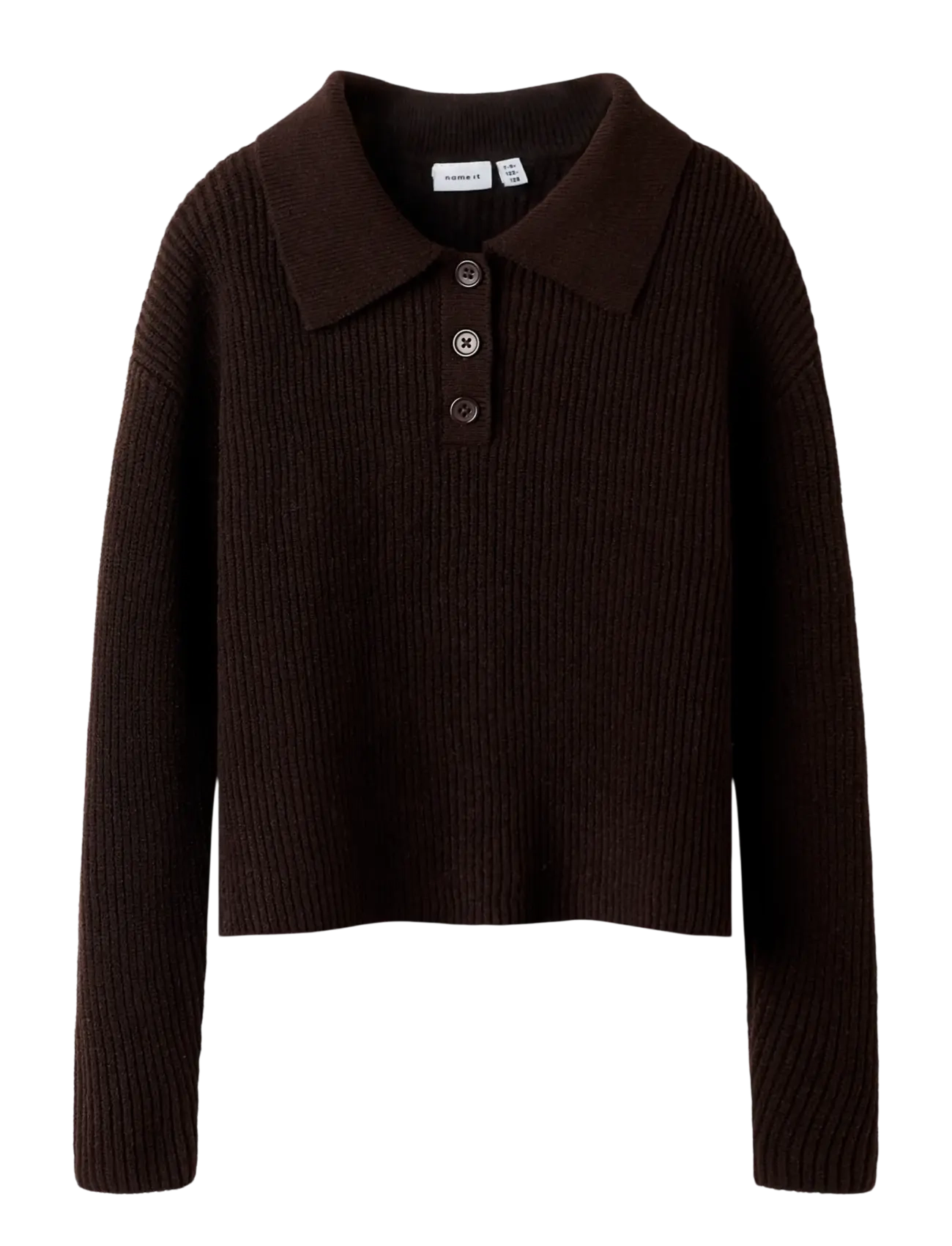 name it Nkfnia Ls Loose Polo Knit Lnoos, 122-128, Brown, Strik > Pullovere, Børn
