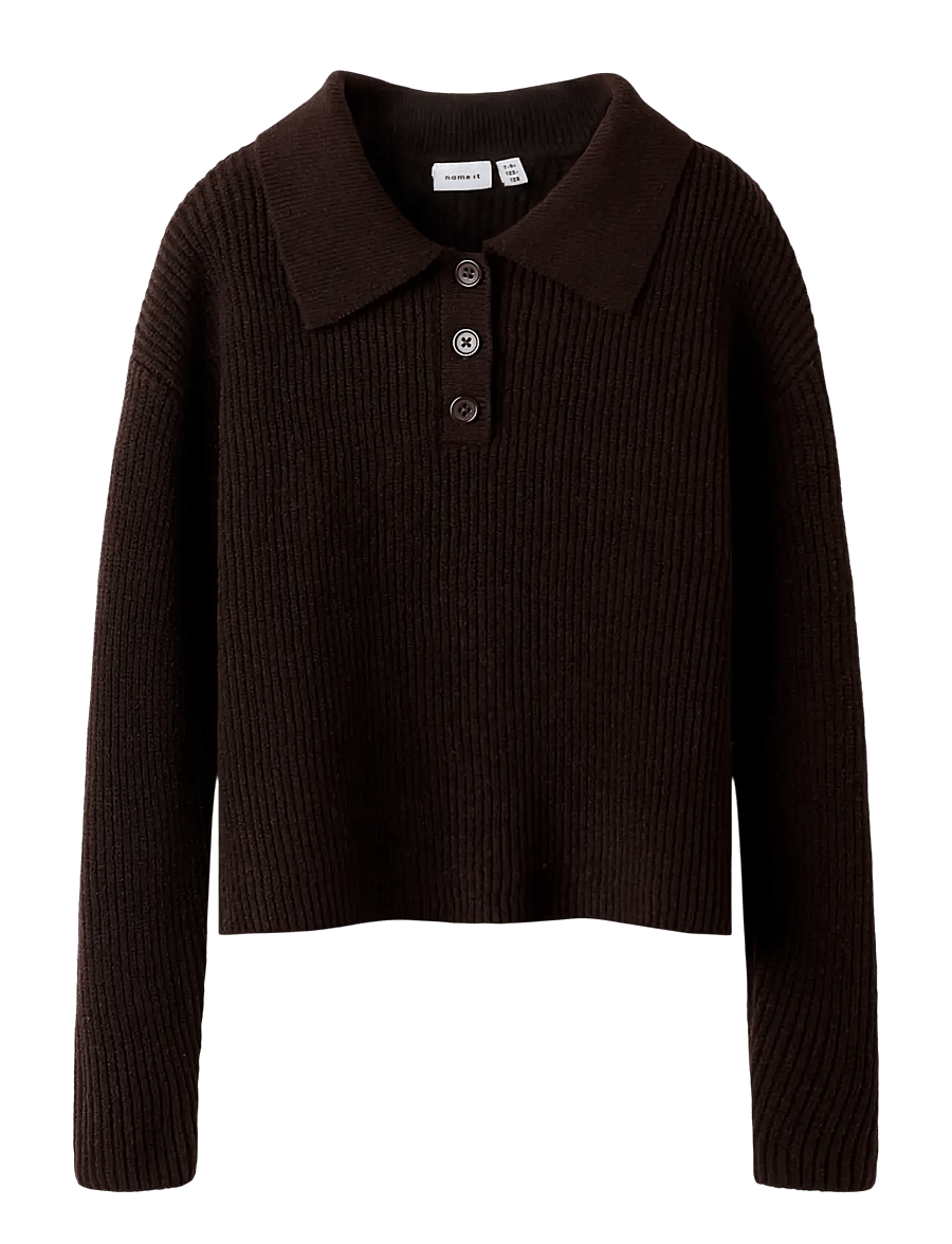name it - NKFNIA LS LOOSE POLO KNIT LNOOS - pulls - mole - 0
