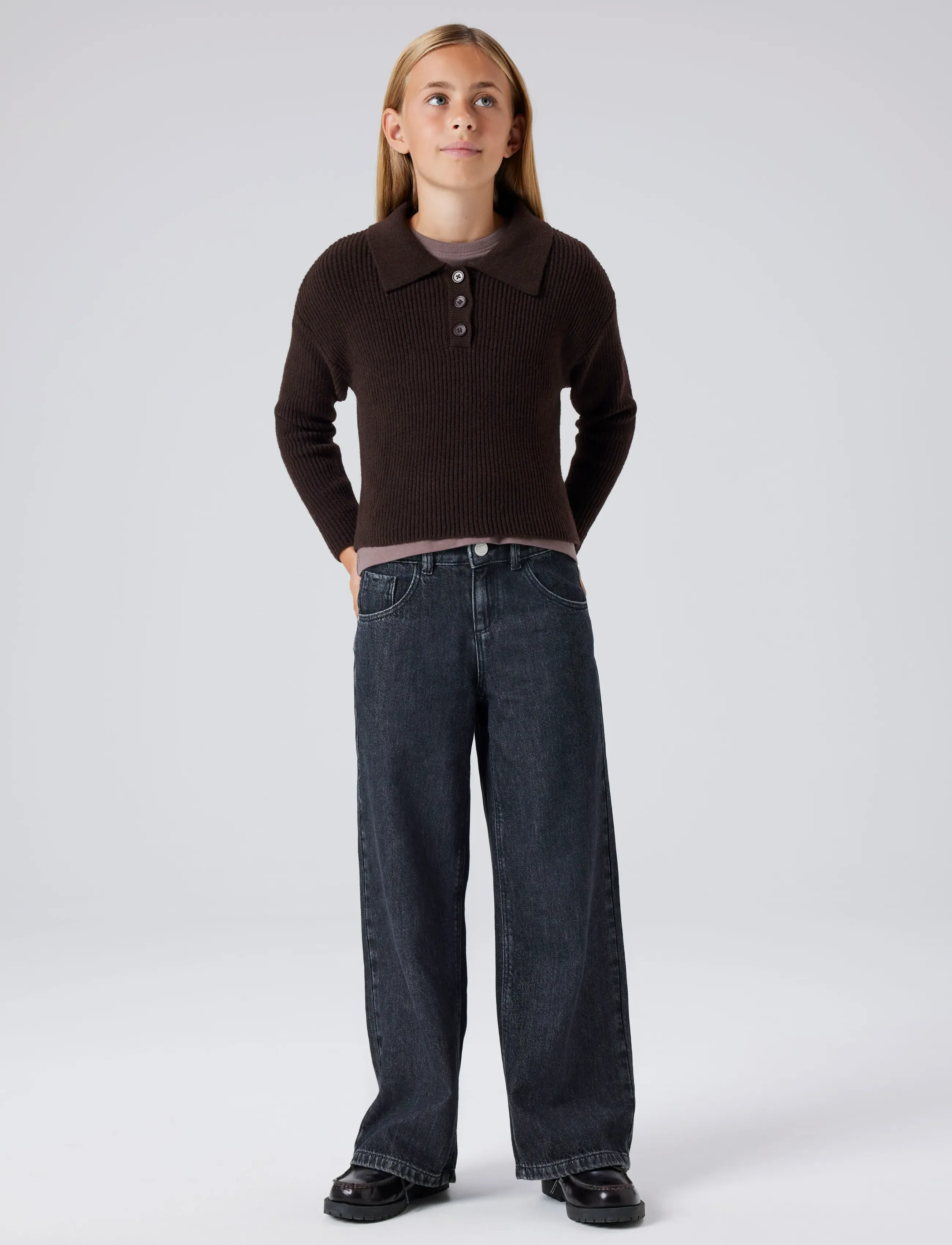 name it - NKFNIA LS LOOSE POLO KNIT LNOOS - džemprid - mole - 3