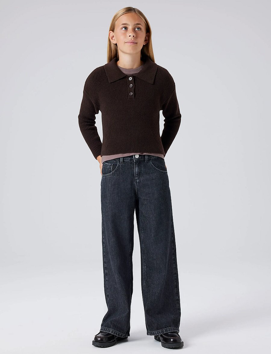 name it - NKFNIA LS LOOSE POLO KNIT LNOOS - pulls - mole - 3