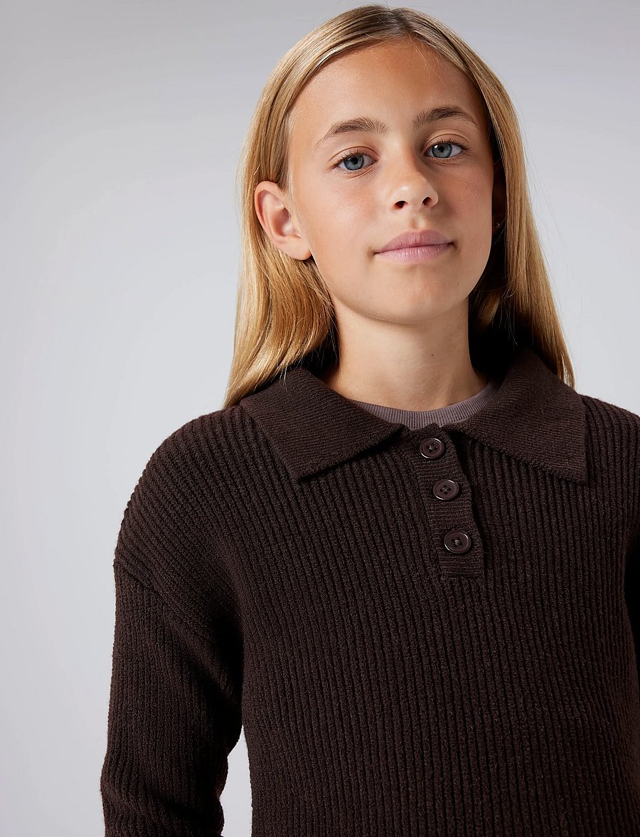 name it - NKFNIA LS LOOSE POLO KNIT LNOOS - pulls - mole - 4