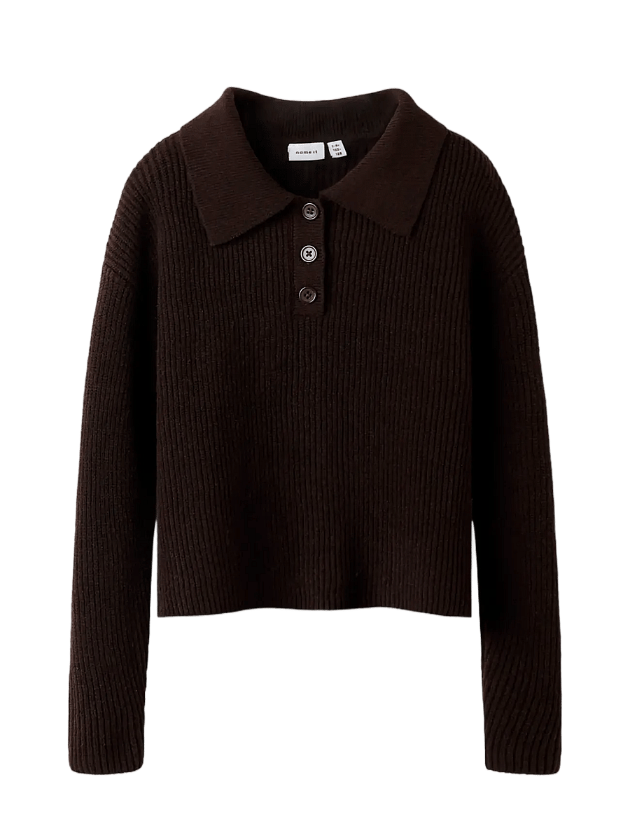 name it - NKFNIA LS LOOSE POLO KNIT LNOOS - pulls - mole - 2