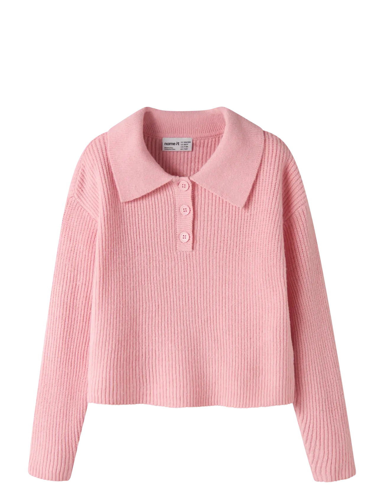 name it Nkfnia Ls Loose Polo Knit Lnoos, 122-128, Pink, Strik > Pullovere, Børn