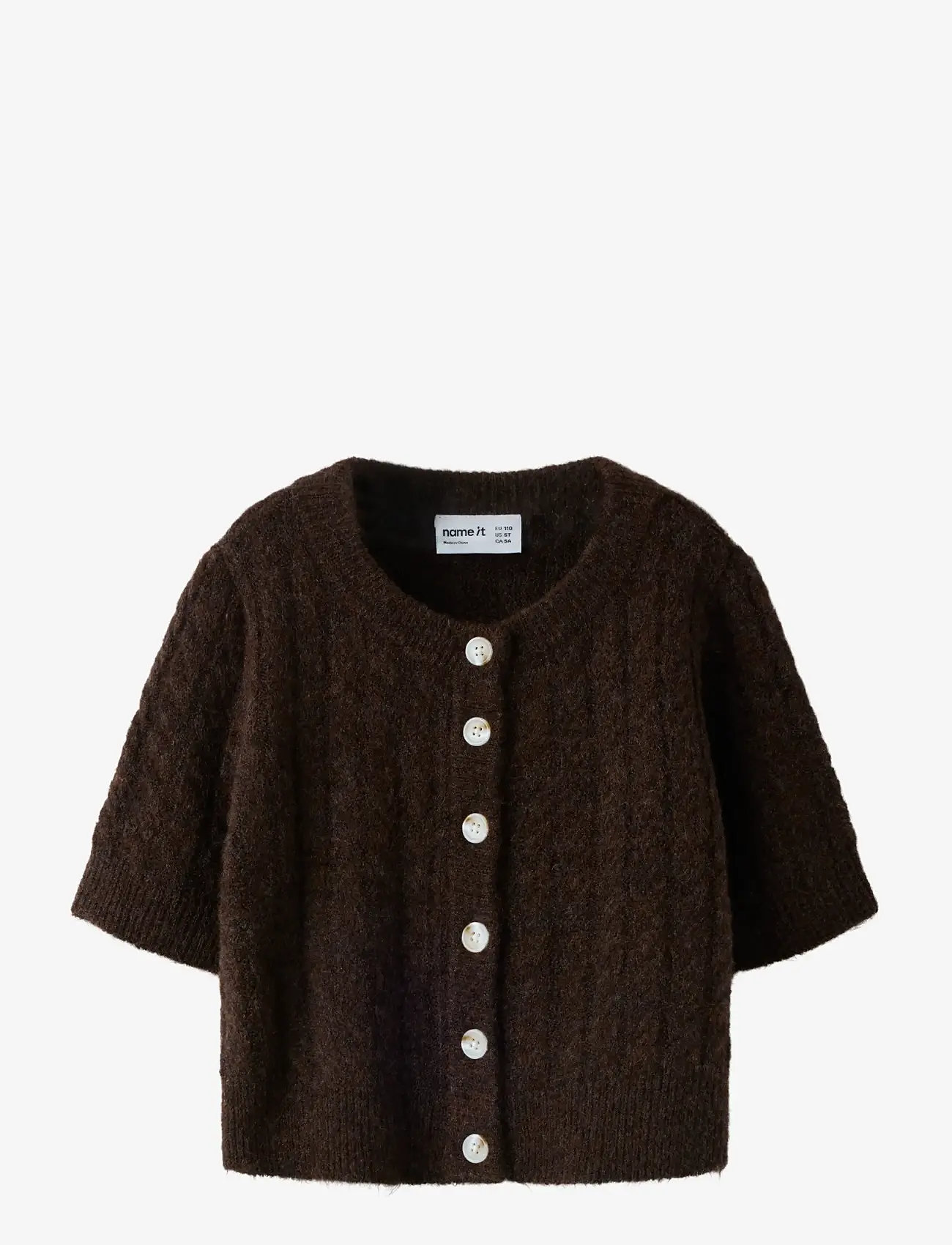 name it - NMFNALISA SS LOOSE KNIT CARD XNOOS - cardigans - mole - 0