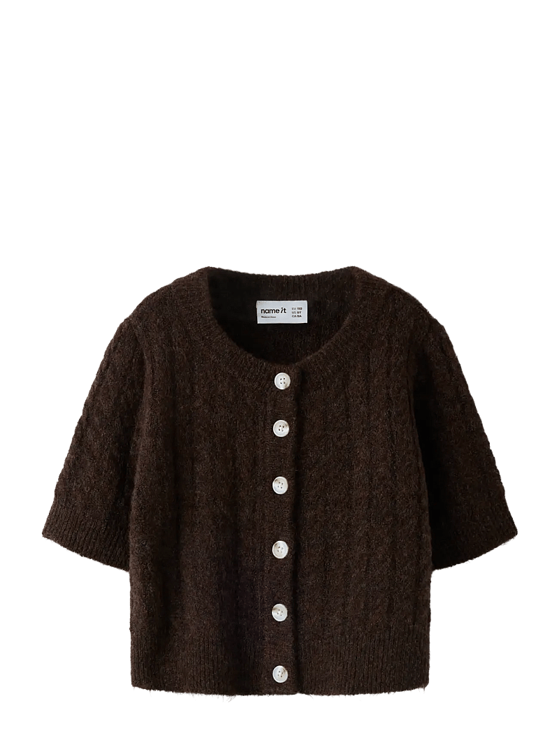 name it - NMFNALISA SS LOOSE KNIT CARD XNOOS - kardiganid - mole - 0