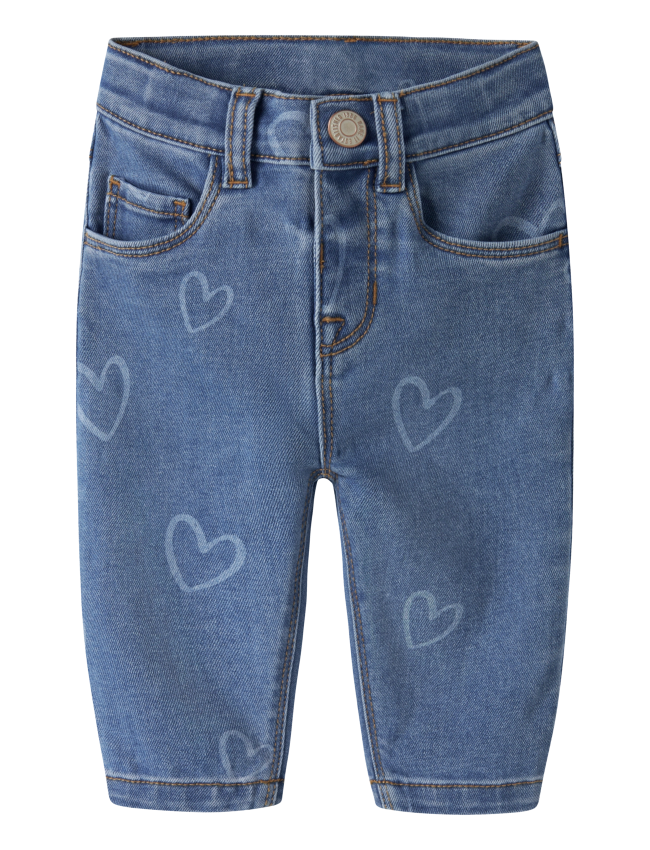 name it Nbfrose Mom Aop Jeans 4044-On Noos, Børn, Hjerteprintede Mom Jeans, Blå, Str: 50