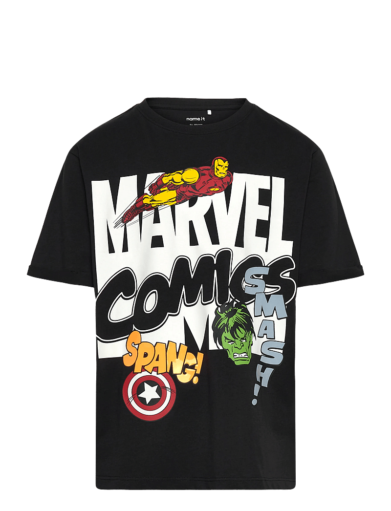 name it - NKMALFI MARVEL SS NREG TOP MAR - short-sleeved t-shirts - black - 0