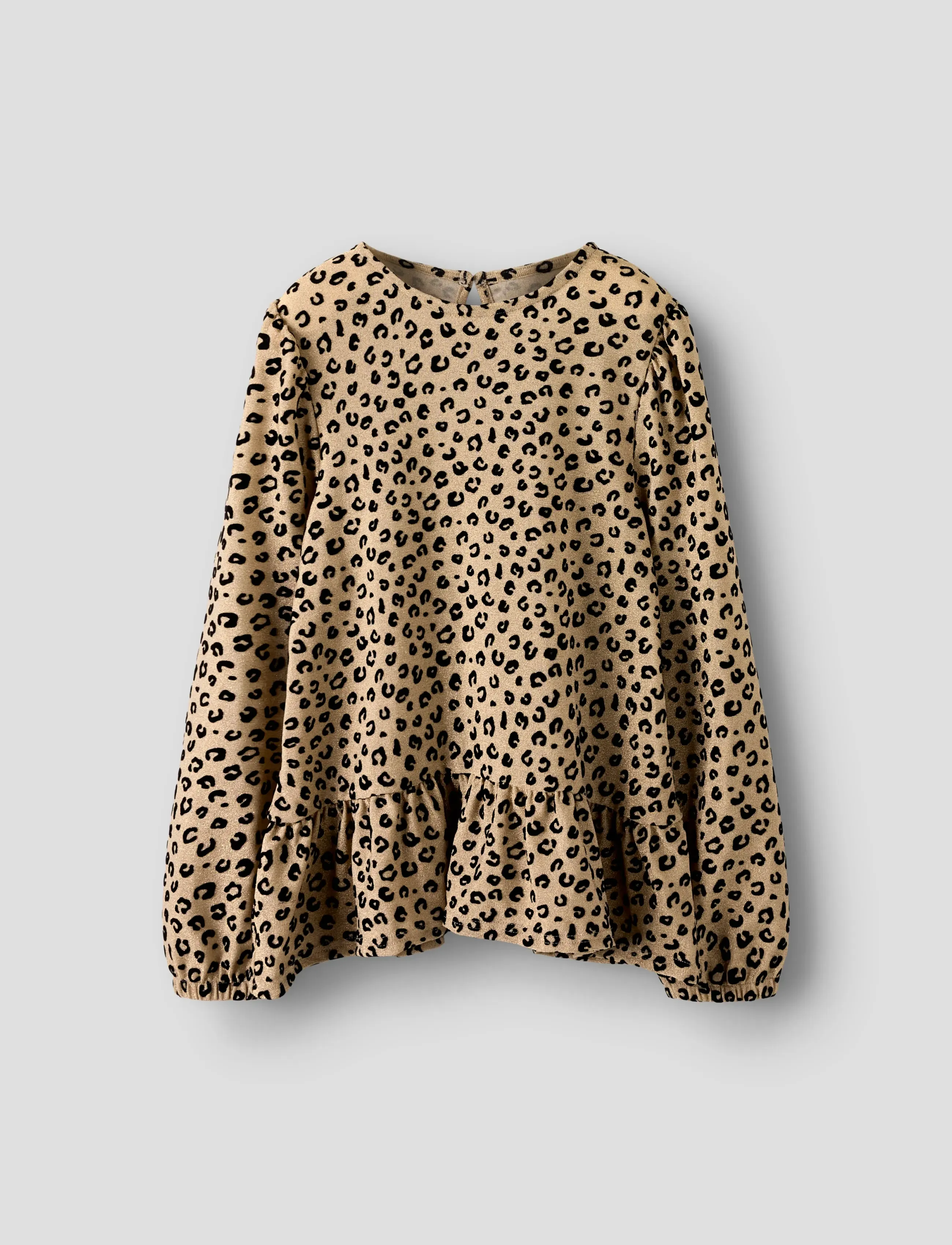 name it Nkfrebekka Ls Top, Børn, Leopard Mønstret Langærmet Peplum Bluse, Beige, Str: 116