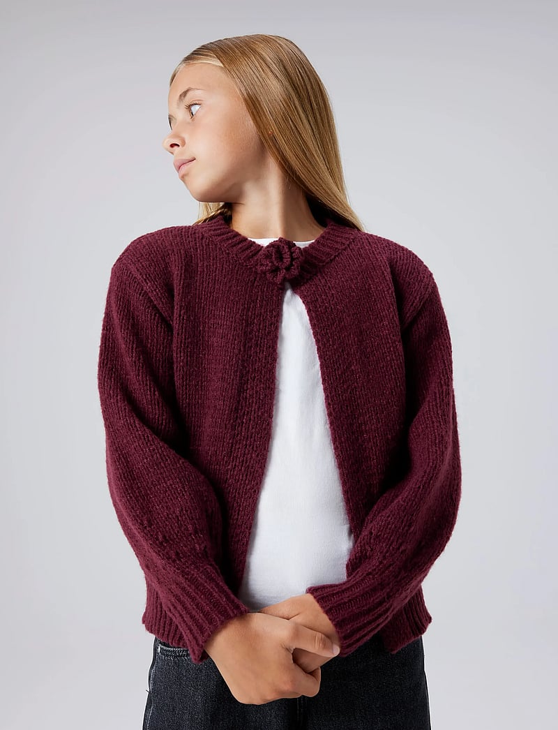 name it - NKFROXANNE LS KNIT CARD - cardigans - burgundy - 3