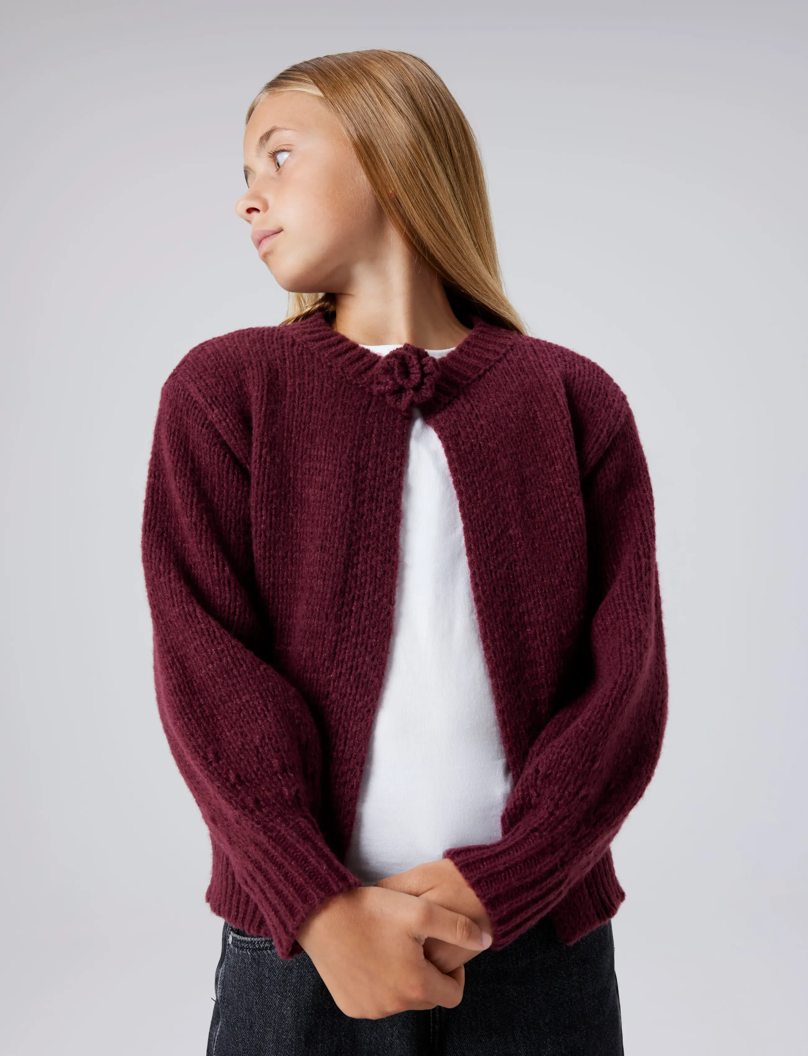 name it - NKFROXANNE LS KNIT CARD - susegamieji megztiniai - burgundy - 3