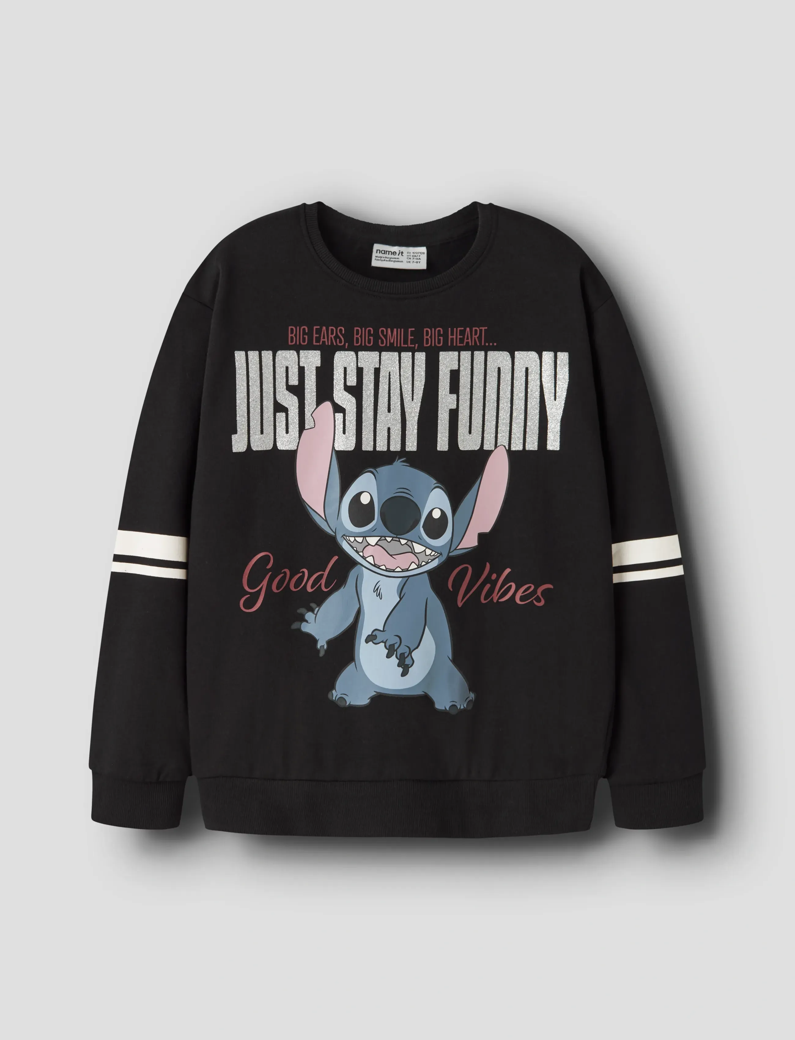 name it Nkfdysmi Stitch Nreg Sweat Bru Wdi, Børn, Stitch Sweatshirt, Sort, Str: 116