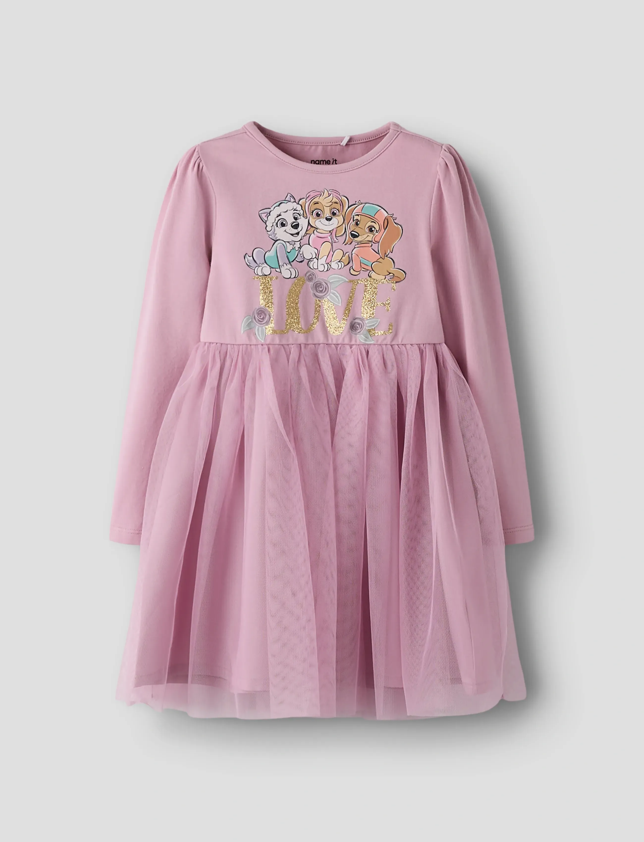 name it Nmfmebba Pawpatrol Ls Tulle Dress Cplg, Børn, Paw Patrol Langærmet Tylkjole, Pink, Str: 92