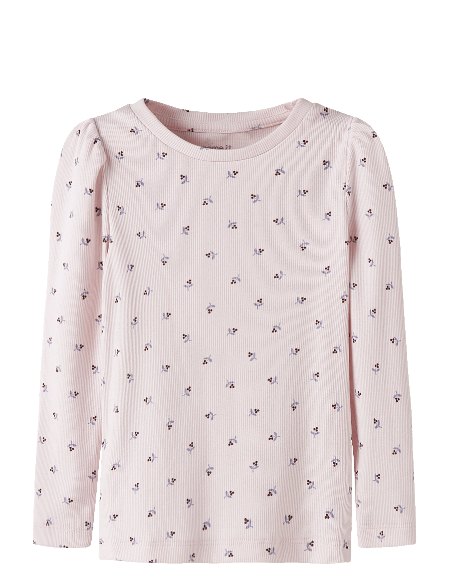 name it - NMFNICOLE LS SLIM TOP PB - raindrops on roses - 0