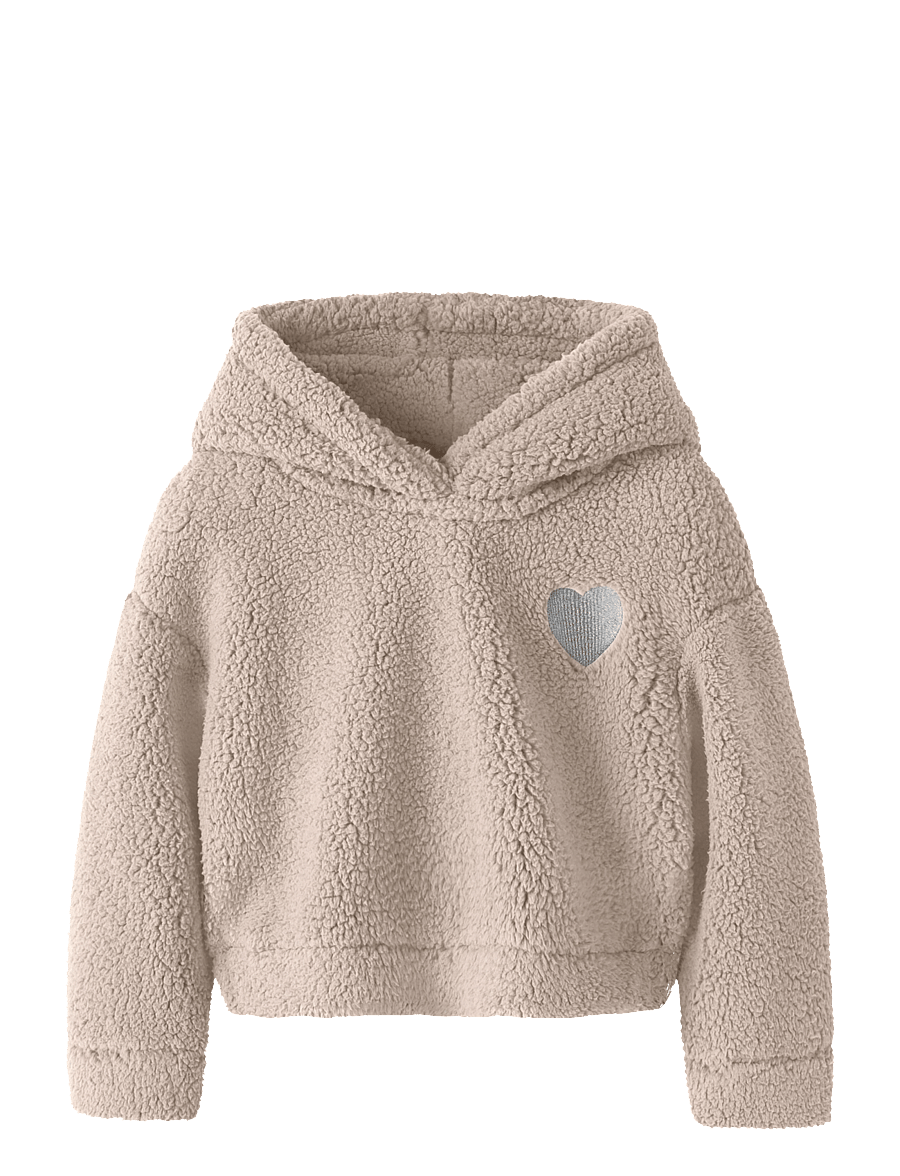 name it - NMFONEA LS TEDDY PULLOVER WH PB - huvtröjor - peyote - 0