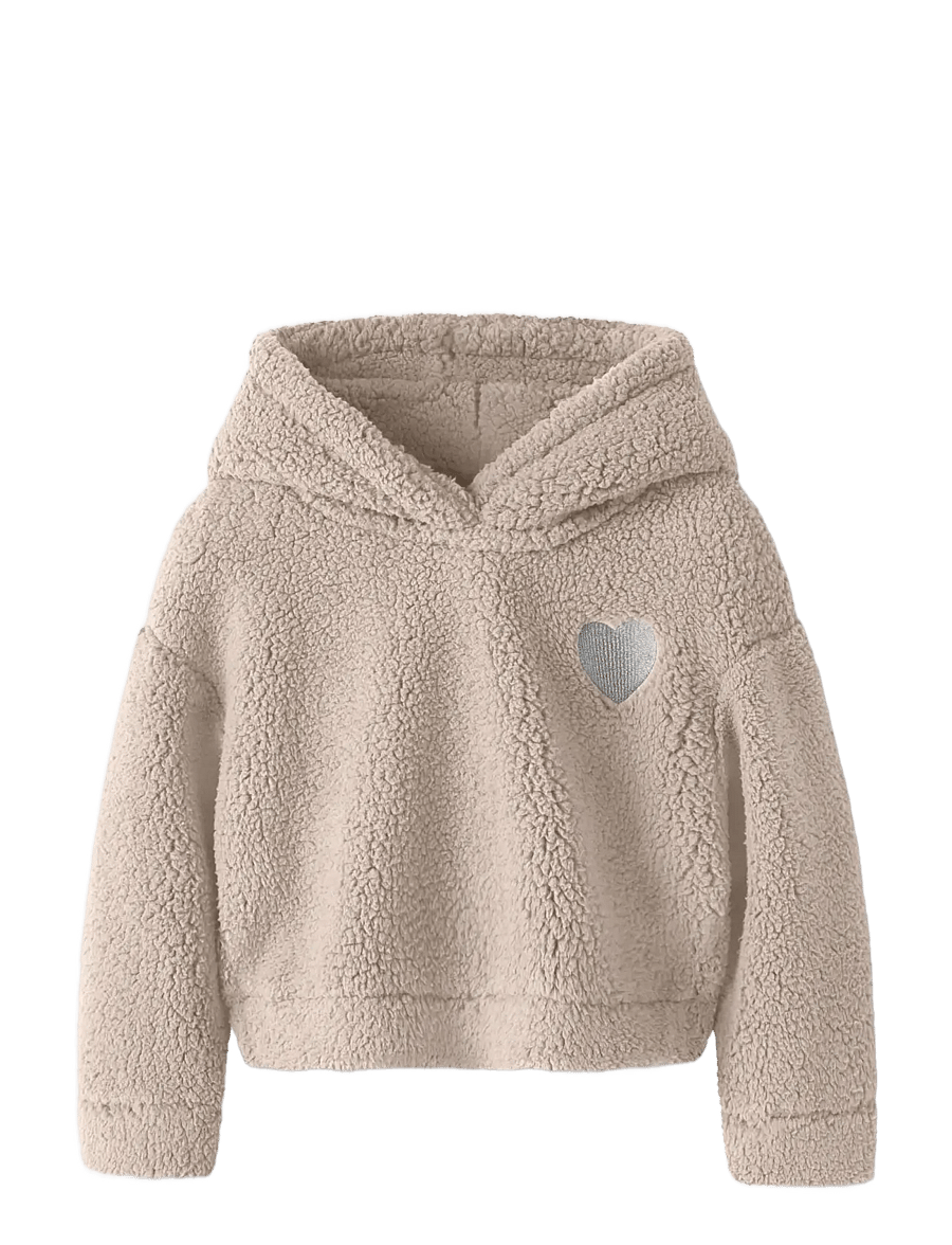 name it - NMFONEA LS TEDDY PULLOVER WH PB - huvtröjor - peyote - 1