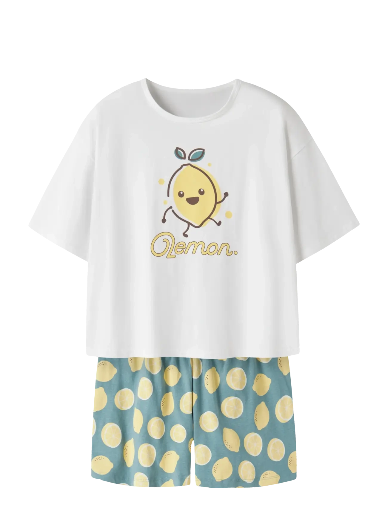 name it Nkfnightset Boxy Lemon Noos, 110-116, White, Pyjamas > Pyjamas-Sæt, Børn