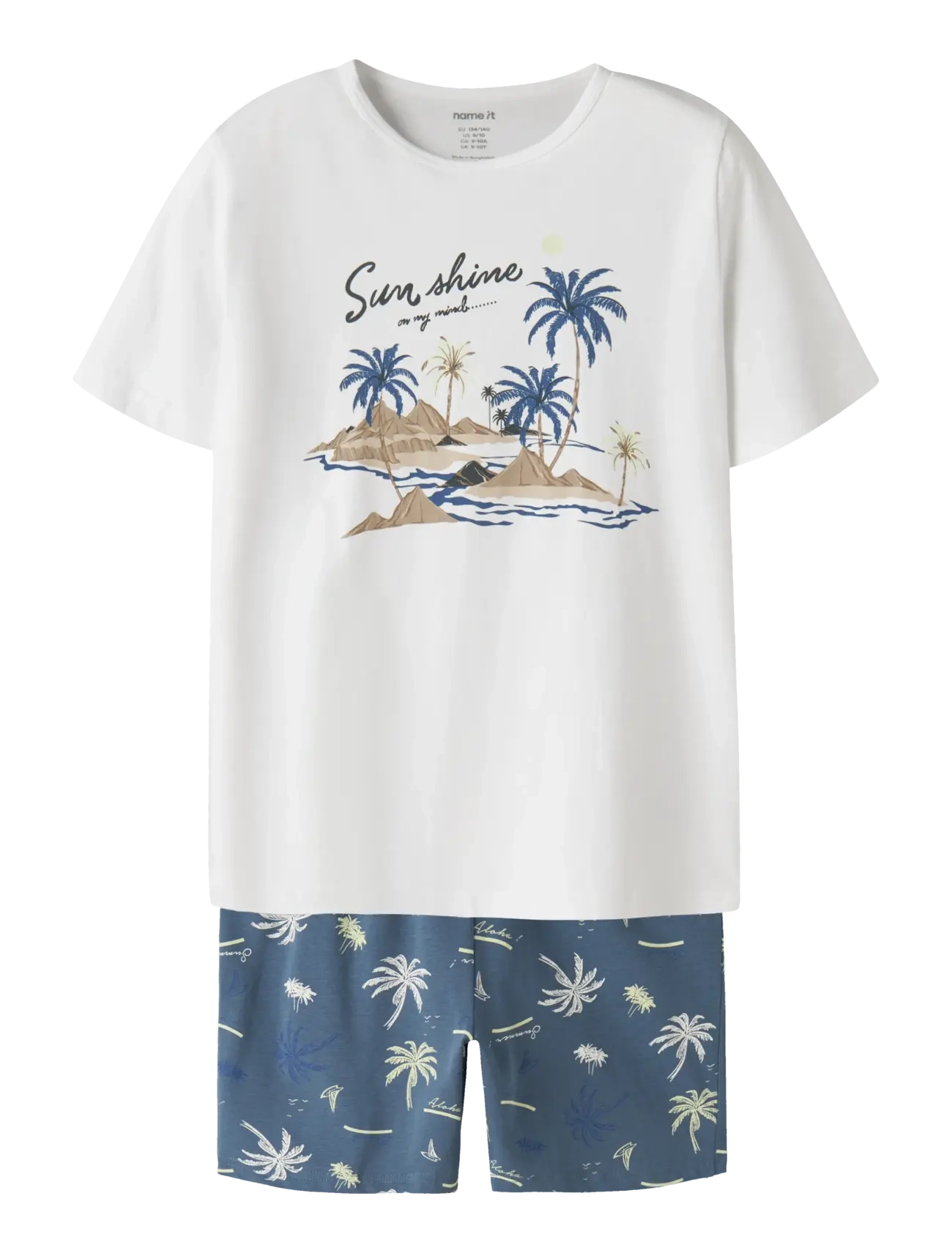 NAME IT Nkmnightset Ss Bluefin Palm Noos Weiß - 122-128 - Kinder