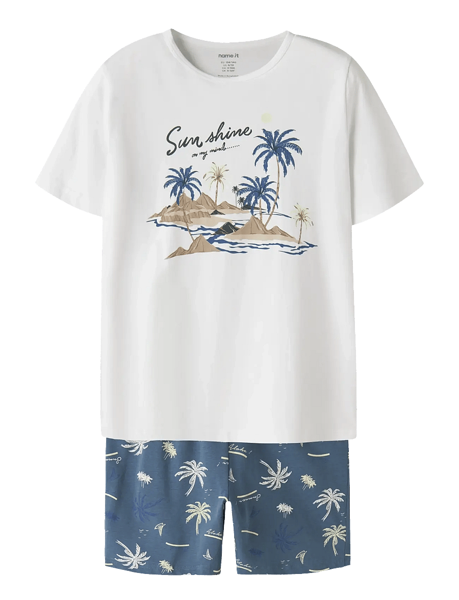 name it - NKMNIGHTSET SS BLUEFIN PALM NOOS - pyjama-sets - bluefin - 0