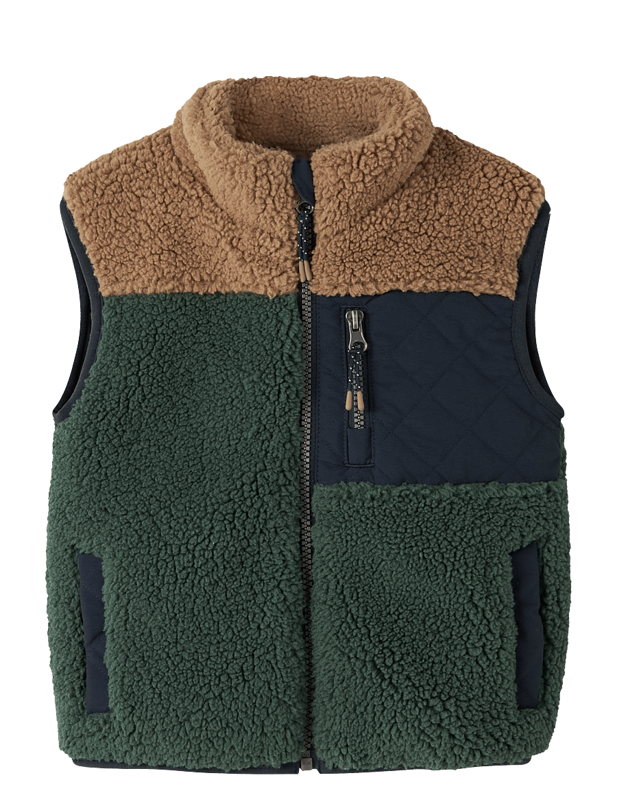 name it - NMMMACEY TEDDY VEST BLOCK - jungle green - 0
