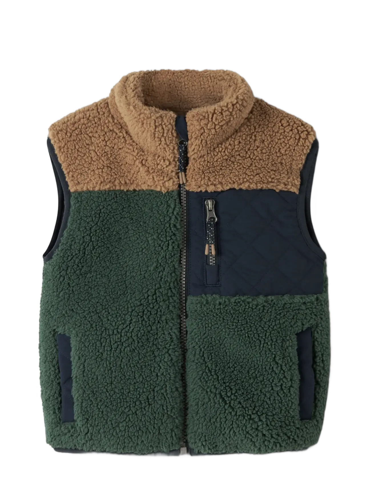 name it - NMMMACEY TEDDY VEST BLOCK - jungle green - 2