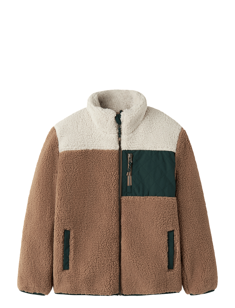name it - NKMMACEY TEDDY JACKET BLOCK - fleecejakker - toasted coconut - 0