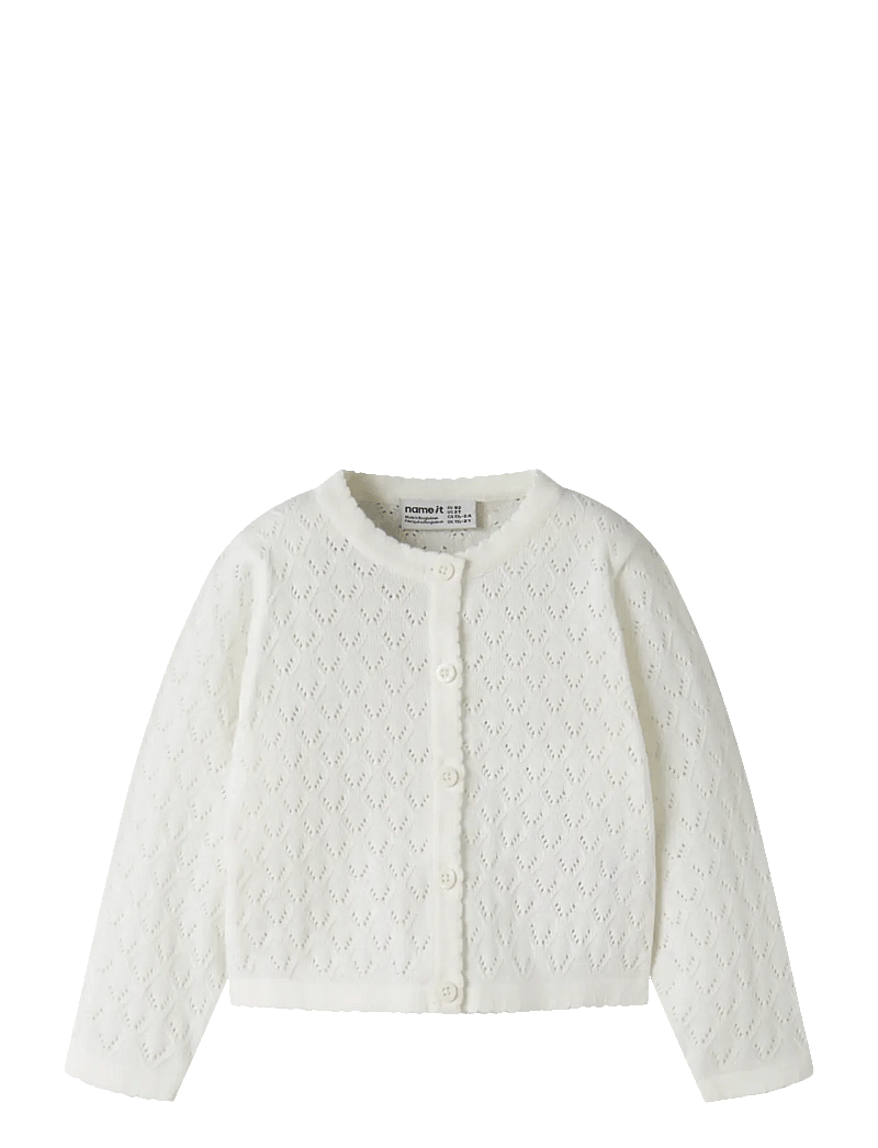 name it - NMFDESINA LS SHORT KNIT CARD - koftor - cloud dancer - 0