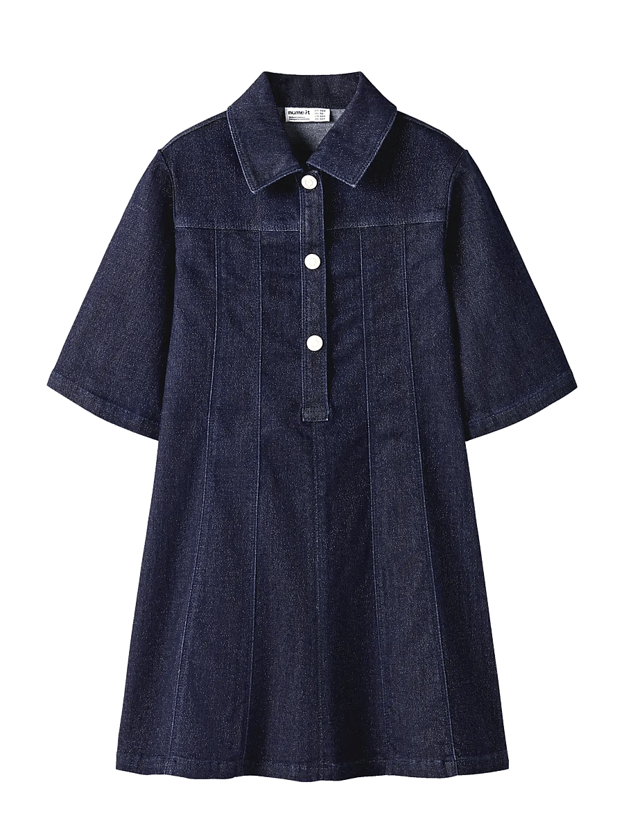 name it - NKFEMBER 2/4 DNM GLITTER DRESS 1208-LU - kortærmede hverdagskjoler - dark blue denim - 0