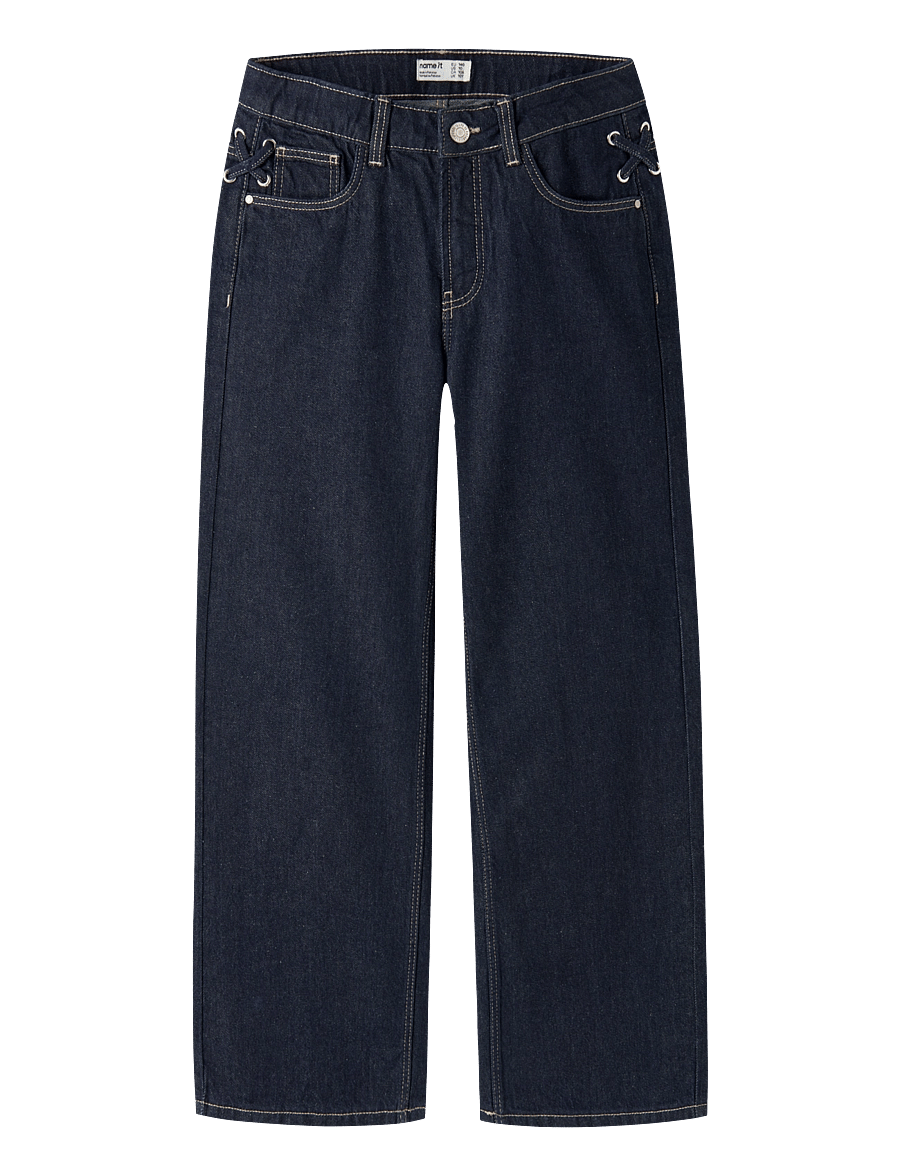 name it - NKFROSE WIDE LACE JEANS 4608-MJ - hosen mit weitem bein - dark blue denim - 0