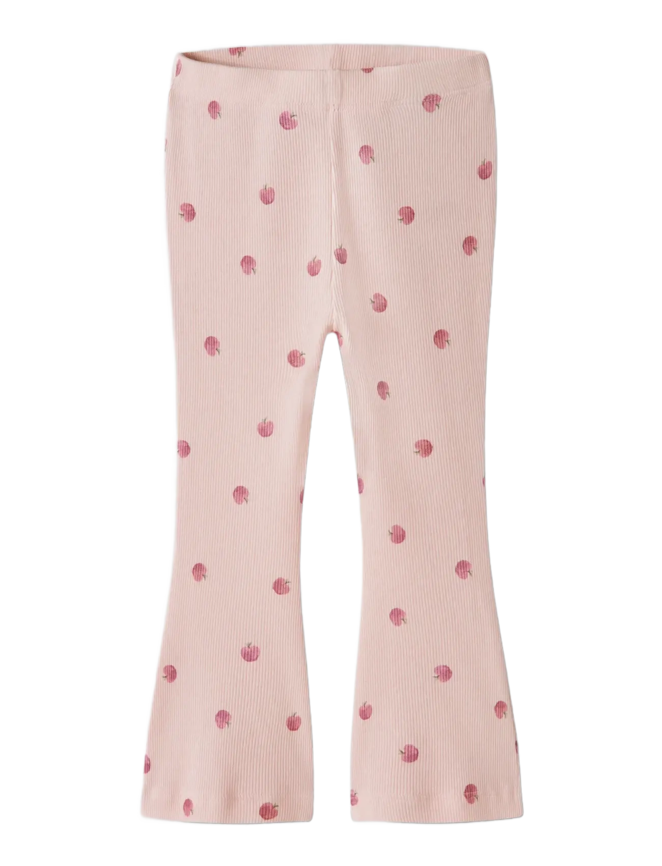 name it Nmffoapple Flared Legging, Børn, Ribbet Æbleprint Flared Leggings, Pink, Str: 98