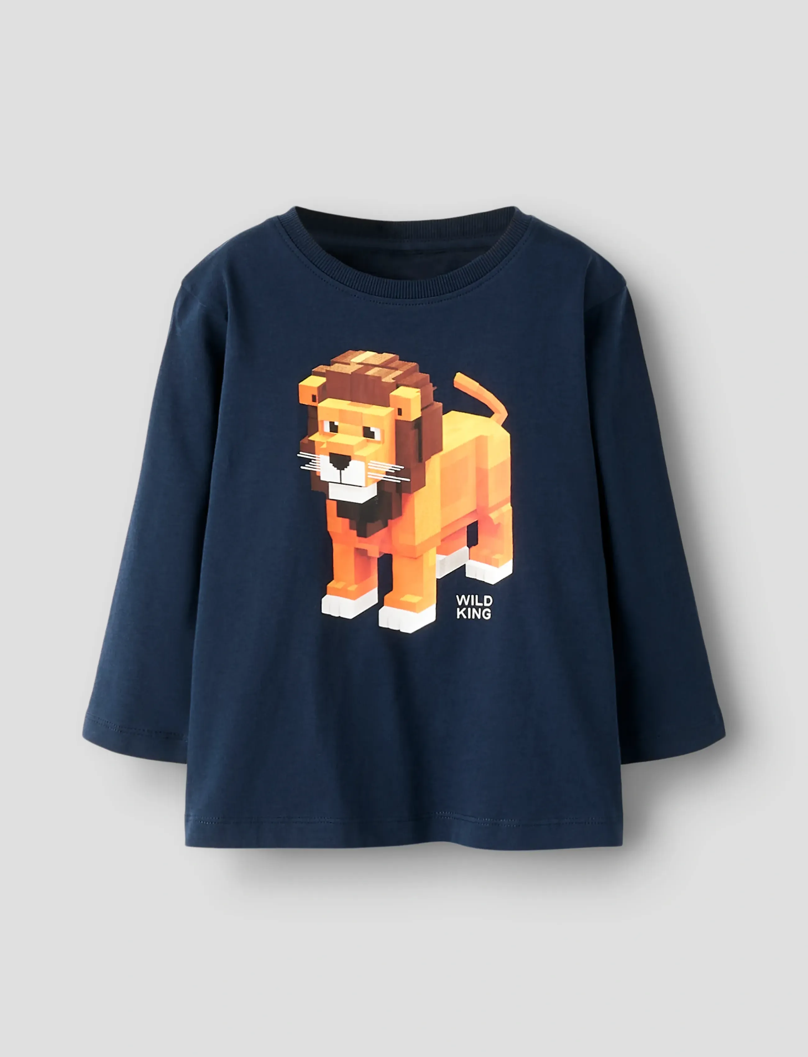name it Nmmsalan Ls Nreg Top, Børn, Pixel Løve Print Langærmet Top, Navy, Str: 104