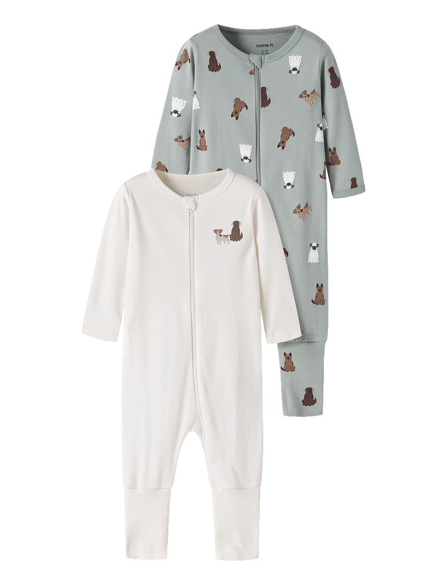 name it - NBMNIGHTSUIT 2P ZIP FF DOG NOOS - green milieu - 0